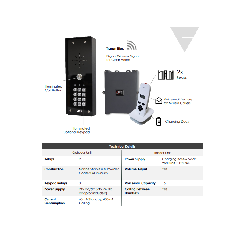 AES DECT 603-AB-EU AUDIO GATE INTERCOM KIT | AES