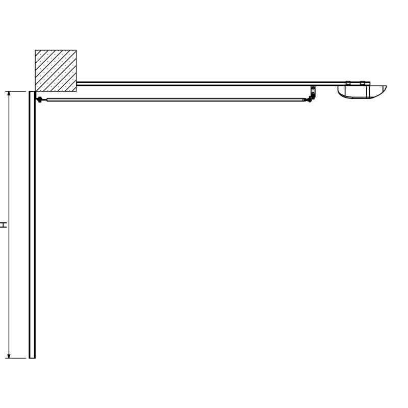 CHEVRON 2.5 E-BOX Out-Swinging Garage Door Opener Top Drawing