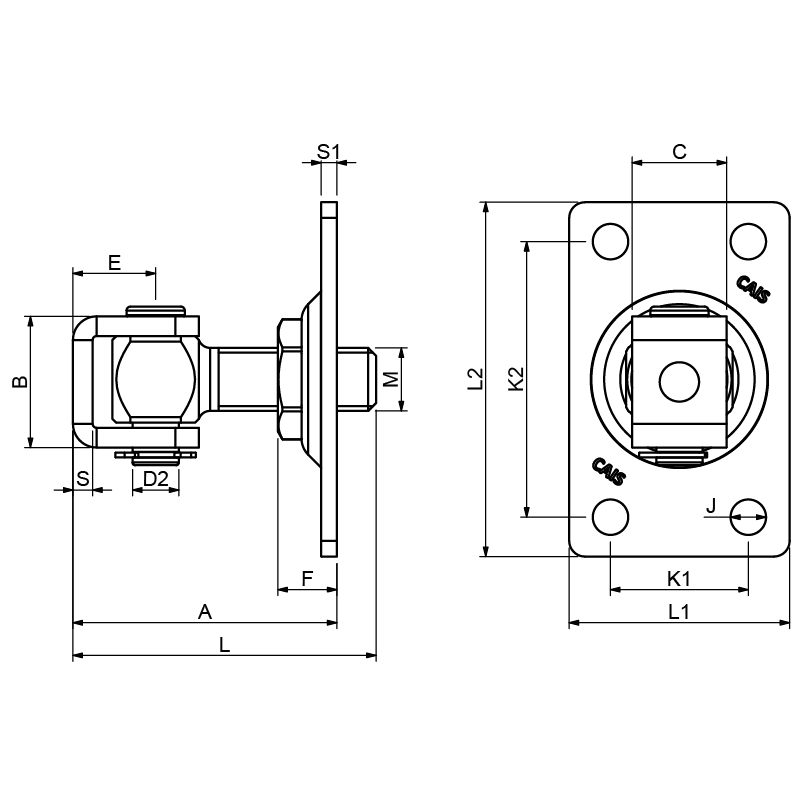 CAIS HP 24 R GATE HINGE (M24) bolt on plate