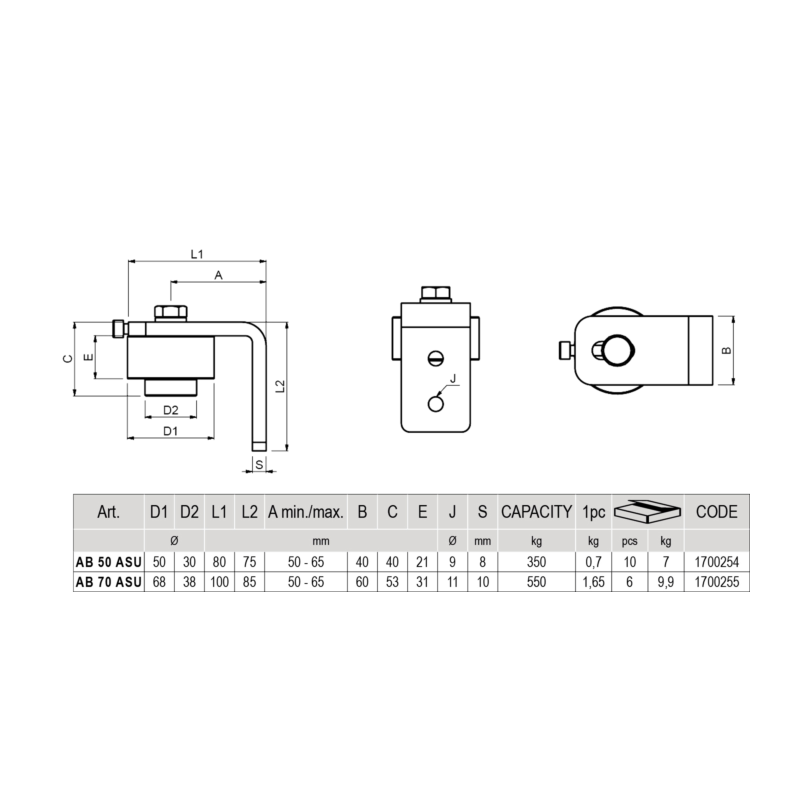 Cais Upper Bearing Hinge with Bolt on Bracket (AB 50 ASU)