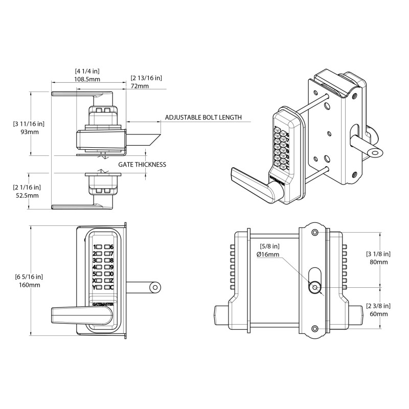 Gatemaster Superlock Digital Single Sided Rapid Reset Combination Gate Lock Surface (BDGSWRR)