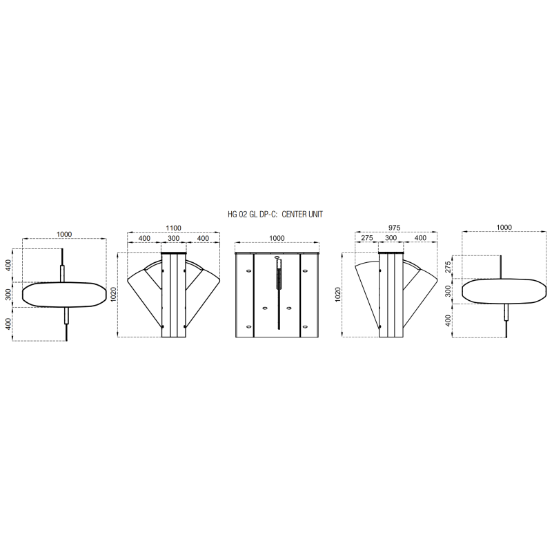 Ozak HG 02 GL DP-Combined – Centre Unit Wing Gate Turnstile